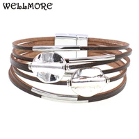 wellmore charm leather bracelets for women men multiple layers wrap bracelet couple gifts fashion jewelry wholesale