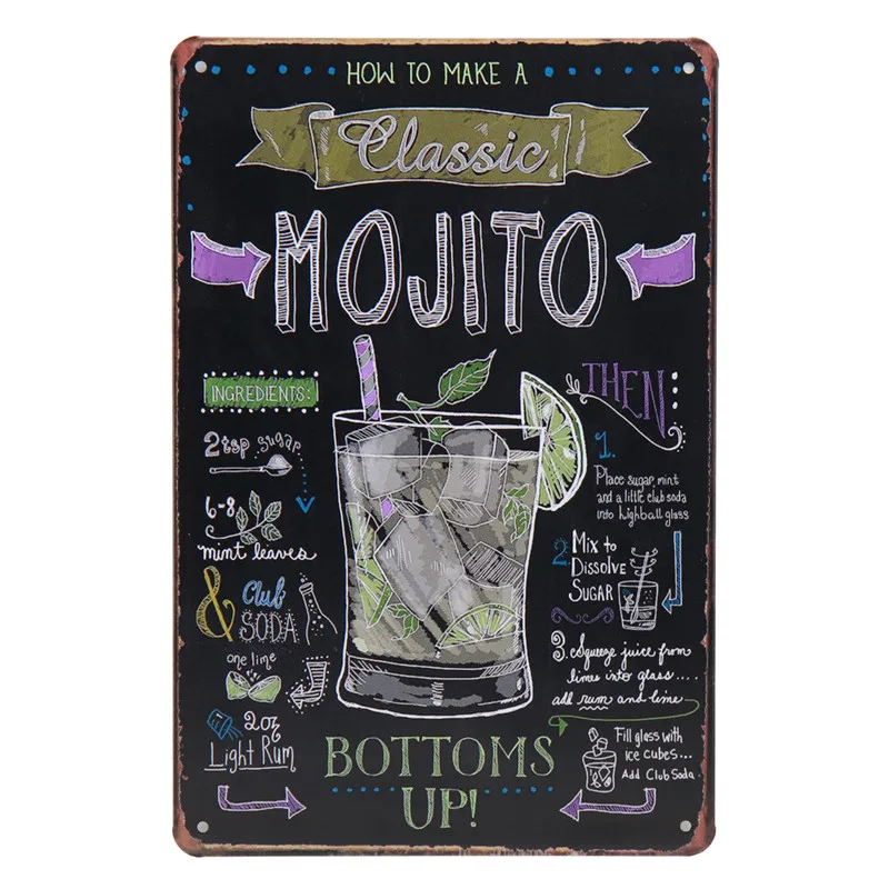 

Bloody Martini Art Iron Metal Tin Sign Blue Hawaii Mojito Poster Cocktail Painting Man Cave Wall Stickers Retro Pub Cafe Bar
