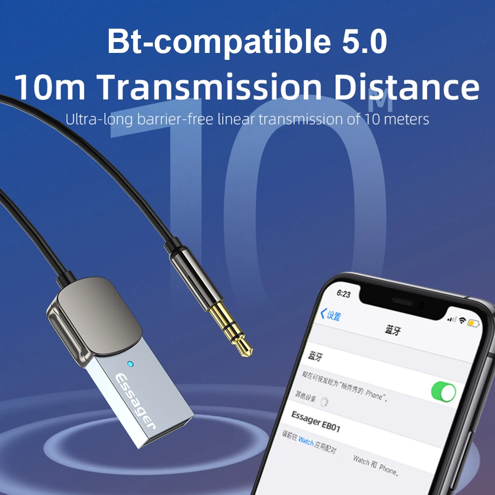 Автомобильный Bluetooth-приемник ESSAGER EB01 разъем 3 5 мм Aux-приемник громкая связь