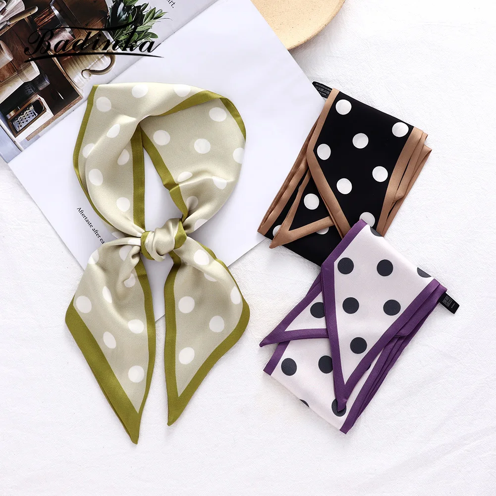 

2022 новый дизайнерский Шелковый атласный шарф в горошек для платок для волос женский черный кошелек с ручкой шарфы для женщин аксессуары для...