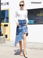tiyihailey free shipping 2021 new fashion stretch long mid calf denim jeans women xs xl irregural high waist pockets skirts