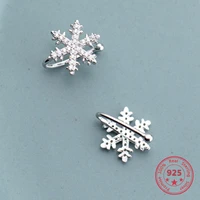 new listing fashion jewelry 925 sterling silver earrings christmas snowflake zircon female ear clip christmas present