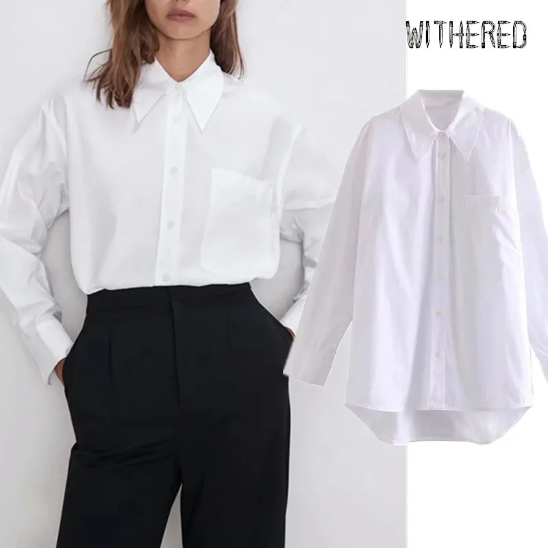 Withered autumn blusas mujer de moda england vintage boyfriend oversize pockets shirt kimono shirt womens tops and t-shirt