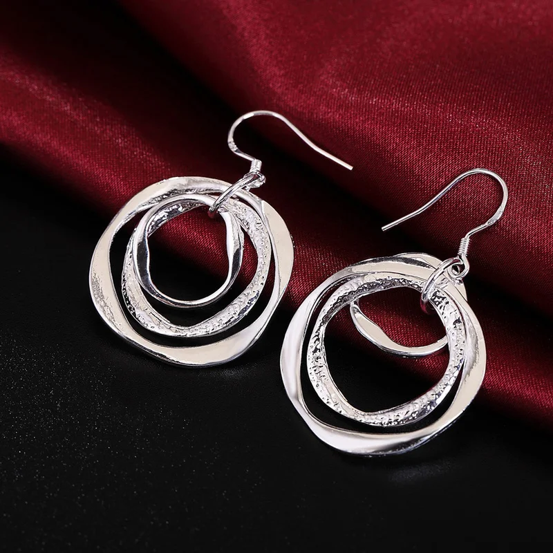 

New Arrival 925 Silver Jewelry Drop Earring Women Vintage Three Circle Earrings