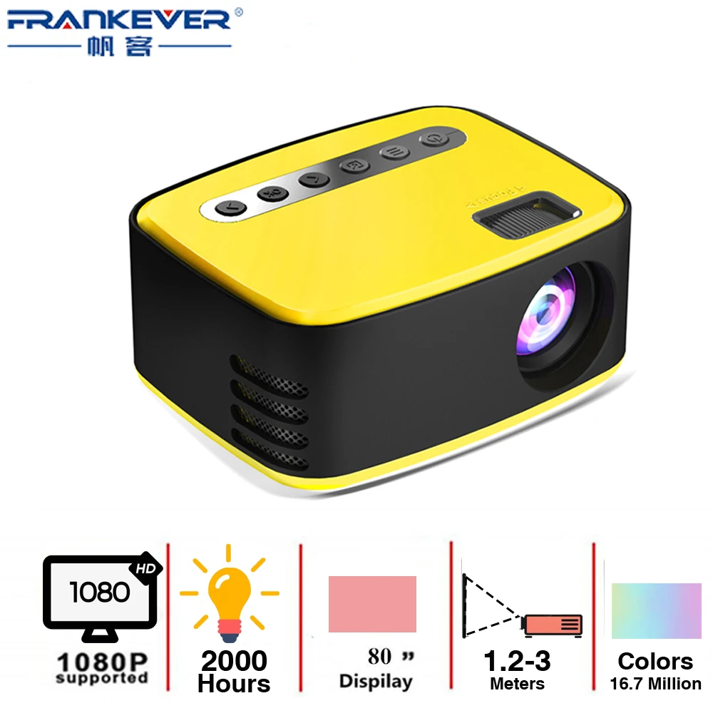 Портативный мини-проектор FrankEver 1080P HD светодиодный домашний медиаплеер X пикселей