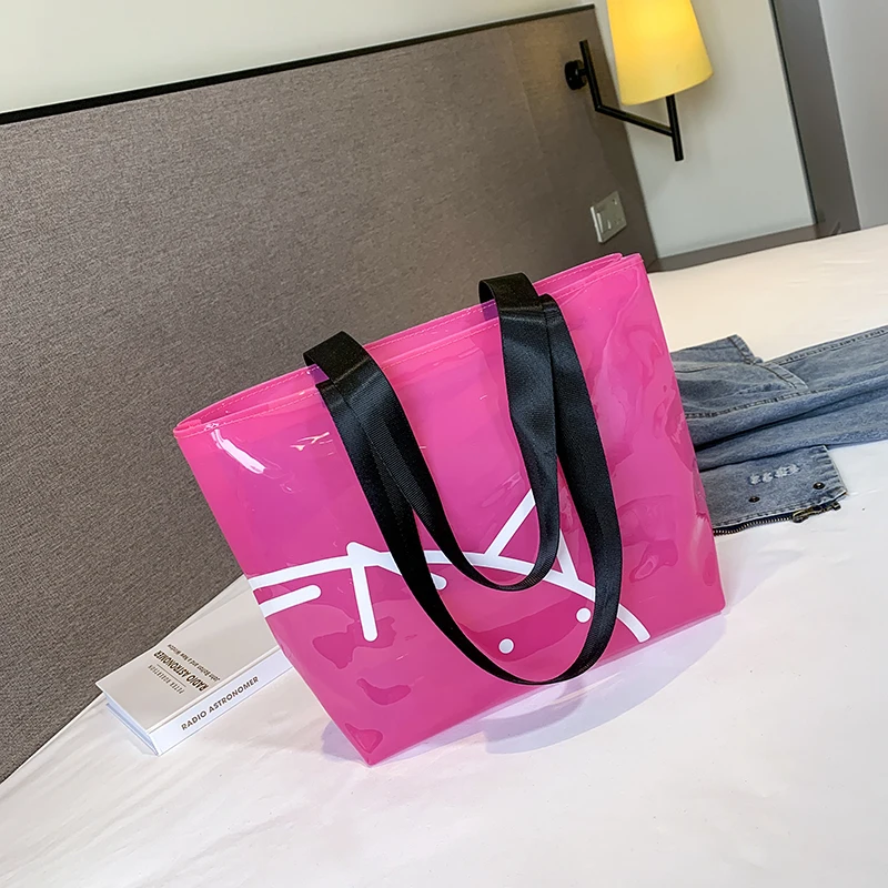 Женская сумка тоут через плечо вместительный прозрачный пляжный из ПВХ