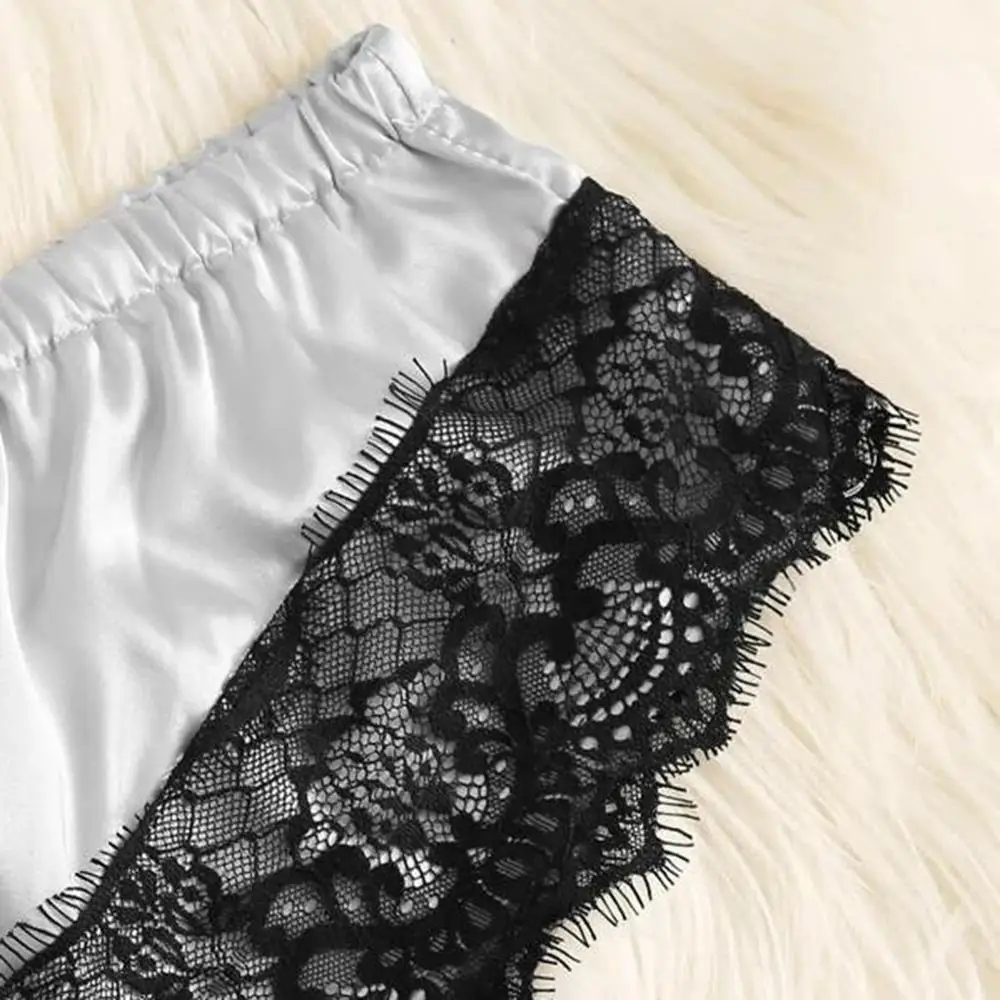 Сексуальная Женская пижама комплект из 3 предметов атласная шелковая Домашняя