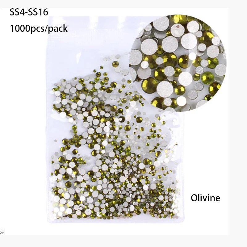 Olivine 1000pcs SS3-SS30 Супер Блестящий Кристалл AB аксессуары плоская задняя сторона стекло Хамелеон Стразы для ногтей для шармов 3D украшения для ногтей - Цвет: Olivine 1000pcs