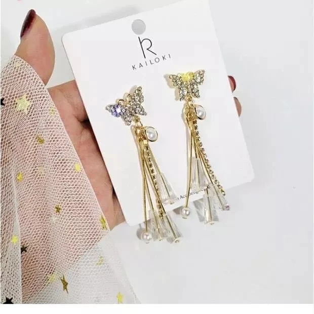

Crystal Butterfly Fringe Earrings Long Pandent Bohemian Style Earring Pandent For Women Girl New Brand Fashion Earings Drop