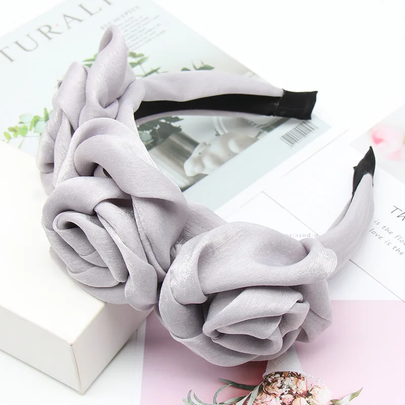 Light gray(Chiffon) Однотонный Шифоновый Цветок Розы ободки для женщин девушек элегантные повязки для волос невесты женские аксессуары для волос вечерние праздничные волосы обруч - Цвет: Light gray(Chiffon)