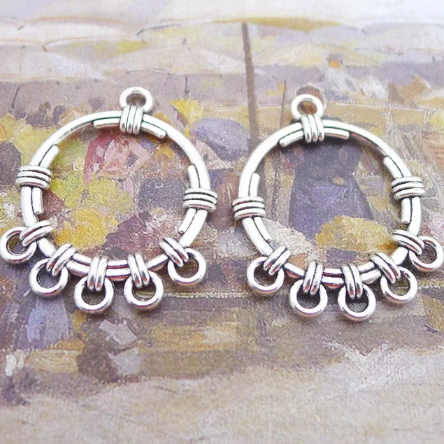 10 шт./лот 24x37 мм Этнические серьги из сплава круглые подвески Античные Серебряные Подвески для изготовления ювелирных изделий своими руками