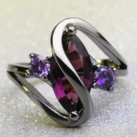 hot sale retro 2 colors blue purple zircon crystal ful rings for women wedding engagement jewelry black rings
