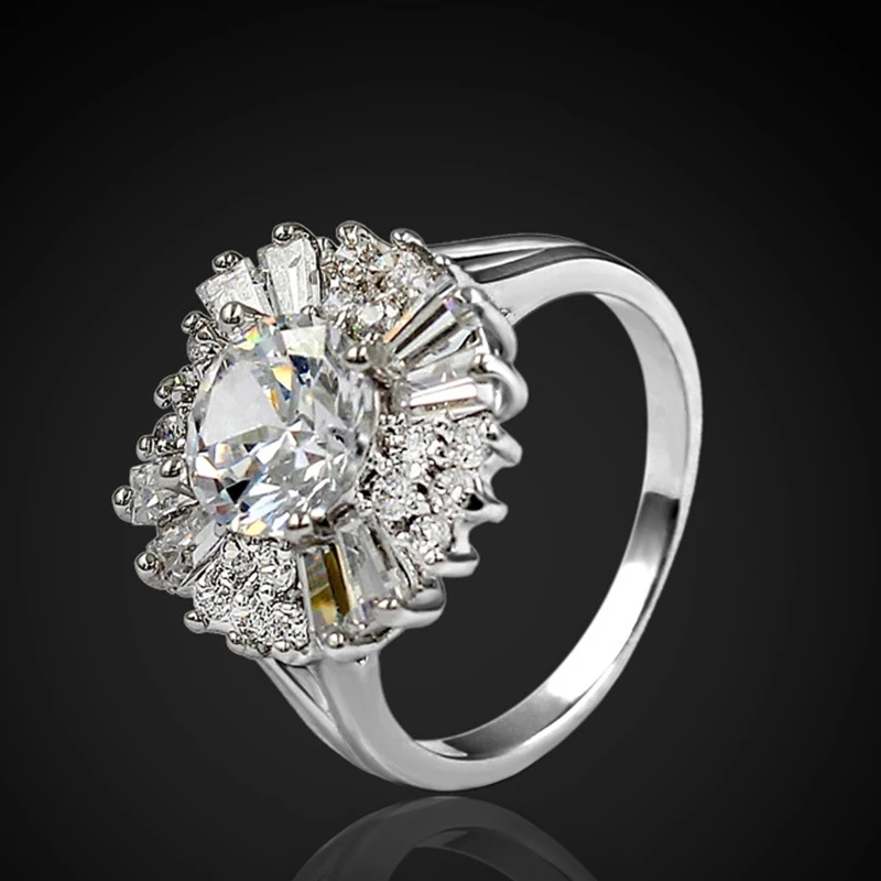 

High Quality Silver Color Crystal CZ Rings Bling Rings for Women Wedding Engagement Fashion Jewelry Wholesale Anillo