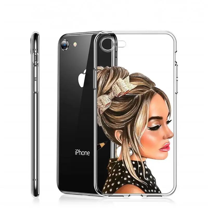 

Fashion Coffee Girl Boss Phone Case Transparent for iPhone Samsung A S 11 12 6 7 8 9 10 20 Pro X XS Max XR Plus lite Clear