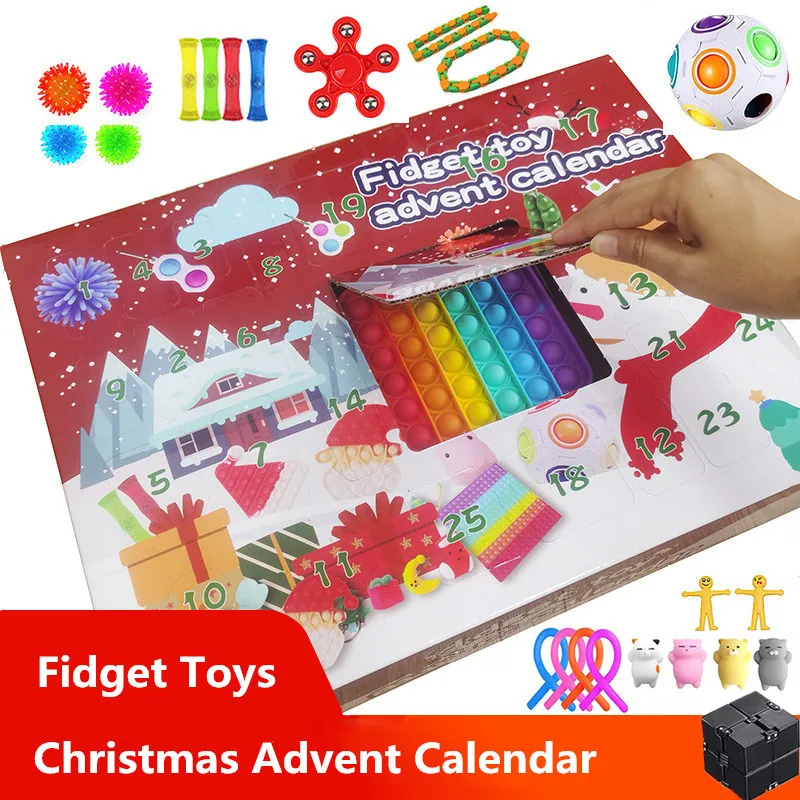 

25 Pcs Fidget Advent Calendar Pop Its Anti Stress Fidget Toy Advent Calender Popeti Toy Bubbles Super Discounts Kit