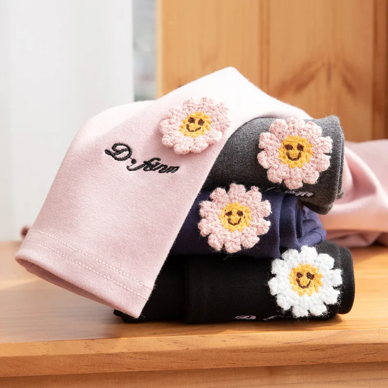

Spring Girls Leggings Cotton Trousers Kids Girls Pants Skinny Print Sun Flower Pattern Children Leggings Trousers