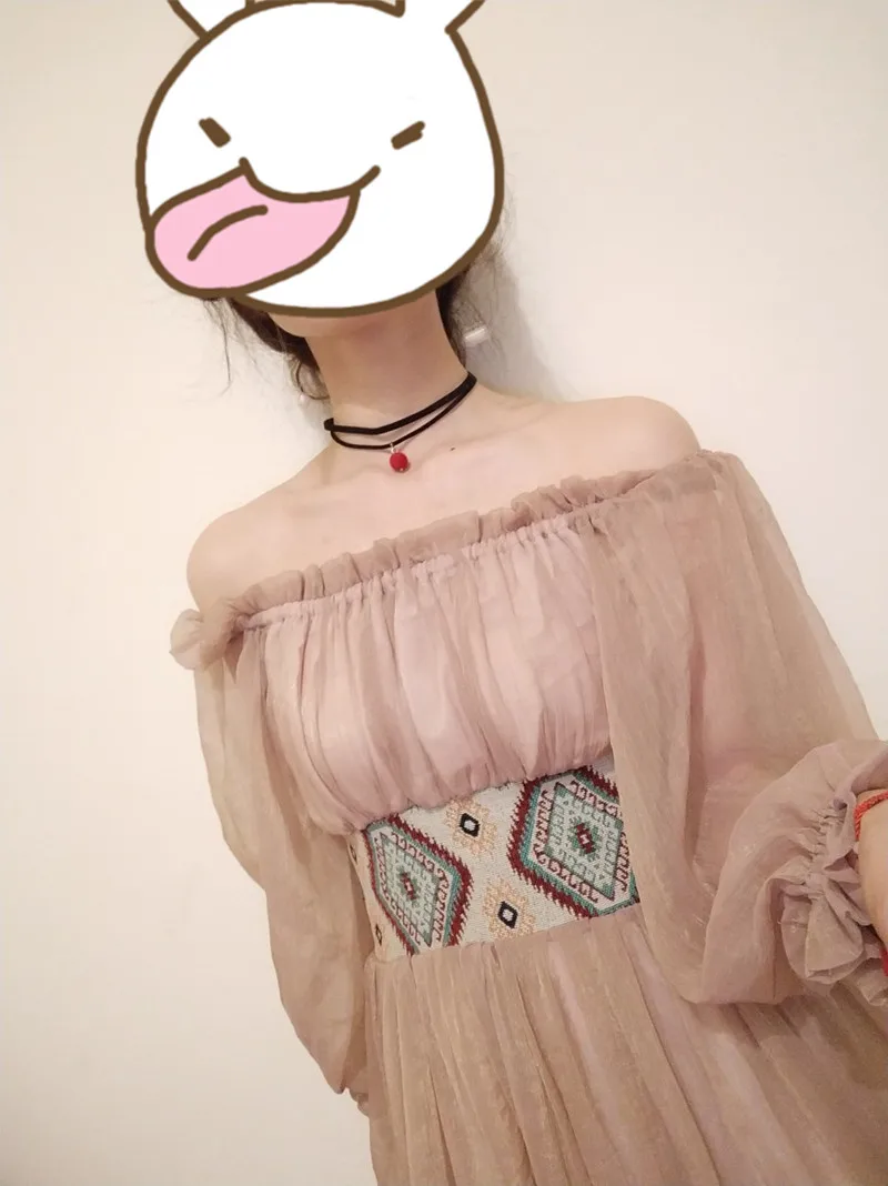 Женское шифоновое платье с открытыми плечами и длинным рукавом | Женская одежда