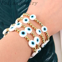 6pcs copper ball beaded stretch bracelet round flat shape eye spacer glass beads handmade gold beads charm jewelry gift
