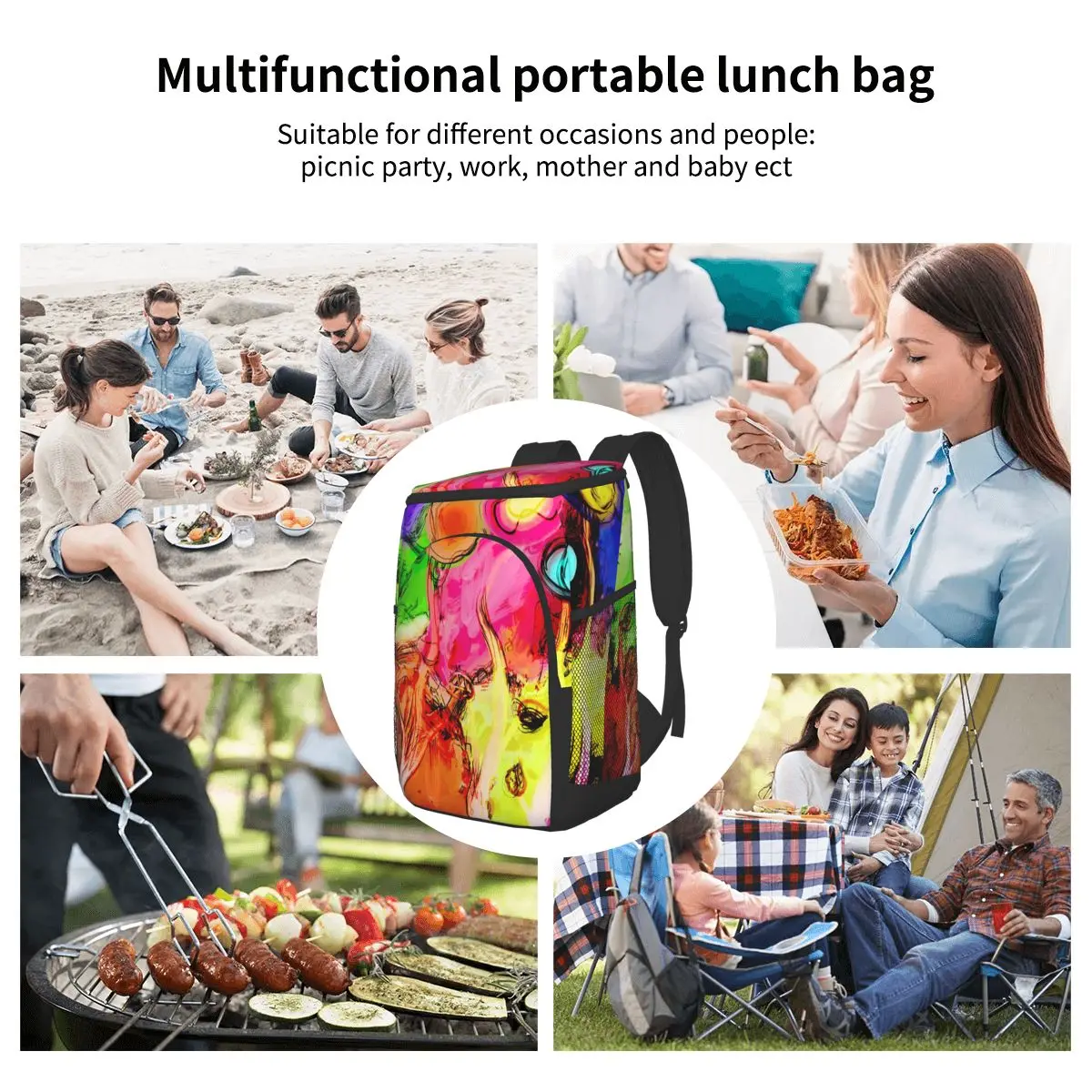 

Thermal Backpack Thickened Cooler Bag Large Insulated Bag Picnic Cooler Backpack Refrigerator Bag Abstract Ink Botanical