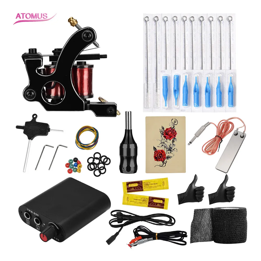 

Complete Tattoo Machine Needles Coils Guns Grips Pigment Sets Tattoo Power Supply Beginner Lining Shading Kits Permanent Makeup