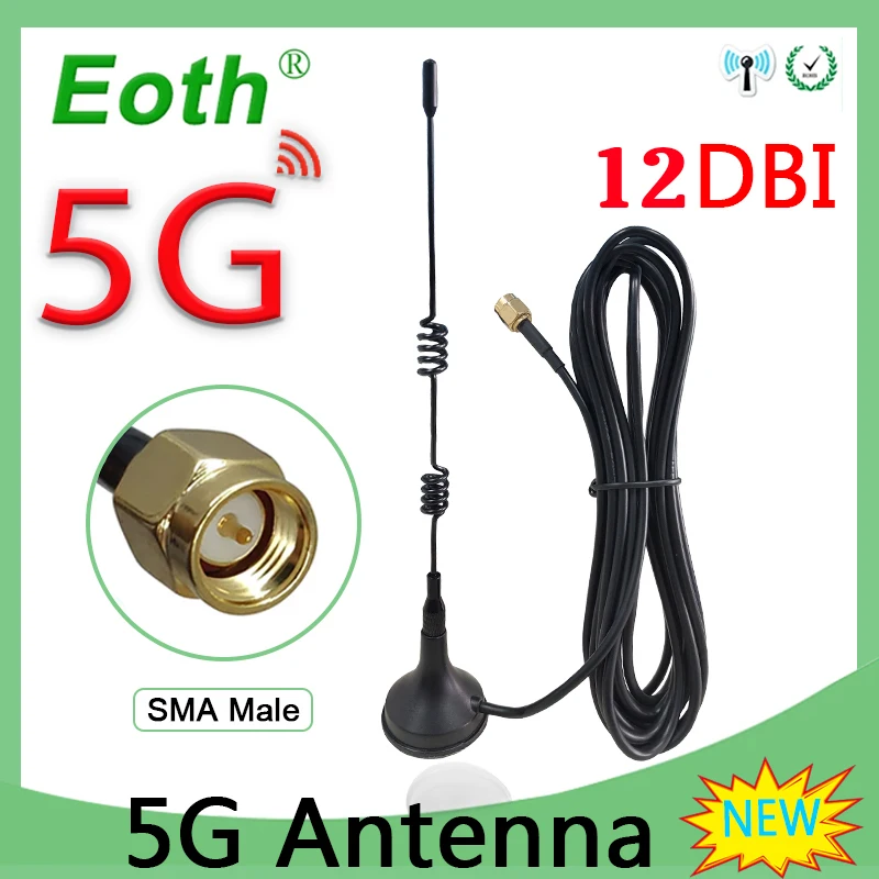 

1 2PCS 5G Wifi Antenna SMA Male 12dbi 5G HIGH-Gain IOT antena magnetic base Sucker antenna 3 meters extension cable wi-fi router