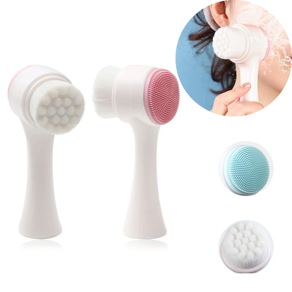 

3D Double Side Silicone Face Cleanser Brush Portable Face Cleaning Massage Exfoliating Blackhead Facial Massage Washing Product