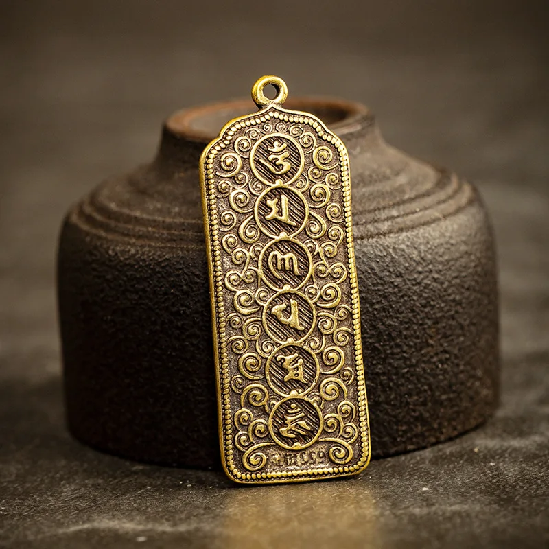 Винтажная латунная подвеска в виде буддистской мантры маленькая бронзовая бирка