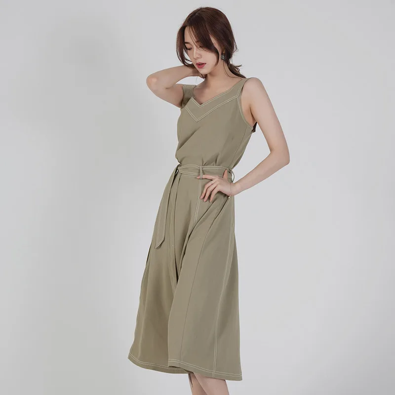 Женский офисный костюм без рукавов с поясом средней длины|Спортивные костюмы| |