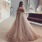 Розовые вечерние платья Феи плиссированные тюлевые платья с открытыми плечами с пышными рукавами платья для вечеринки с цветами свадебное платье на заказ