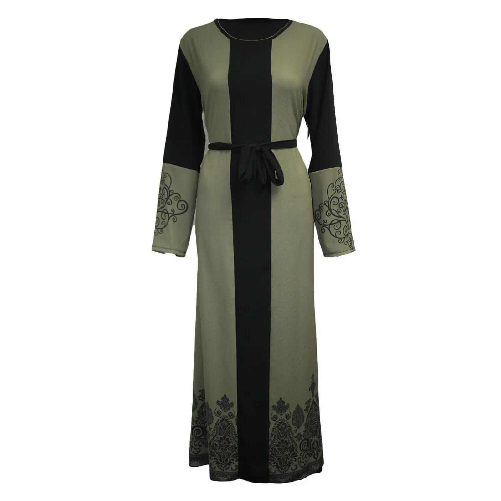 

2020 New Arabic Muslim Kaftan Ethnic Print Dress Long-Sleeve Colorful Stitching Elegant Dubai Israel Turkish Maxi Dress