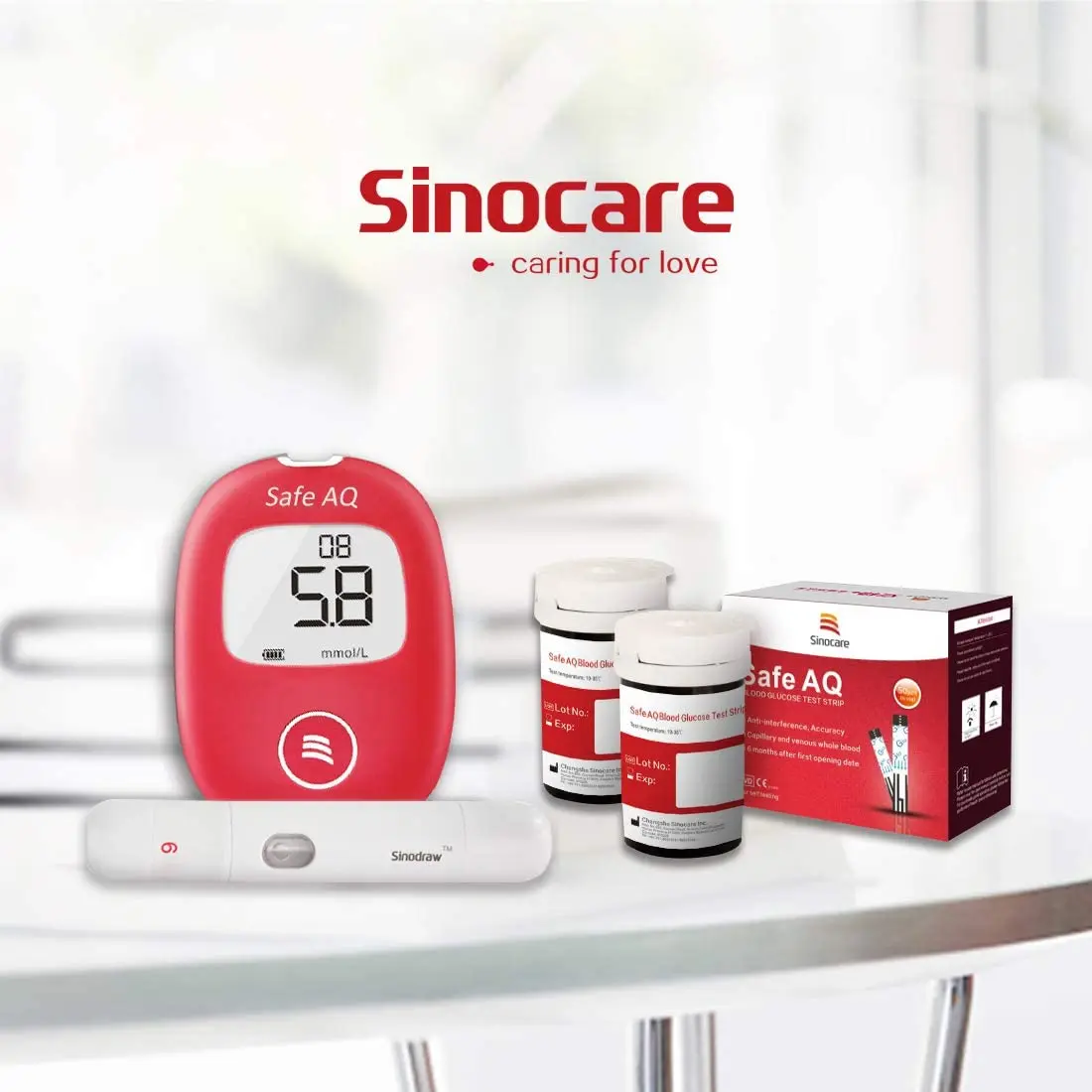 Глюкометр Sinocare с тест-полосками и иглами для измерения уровня сахара в крови |