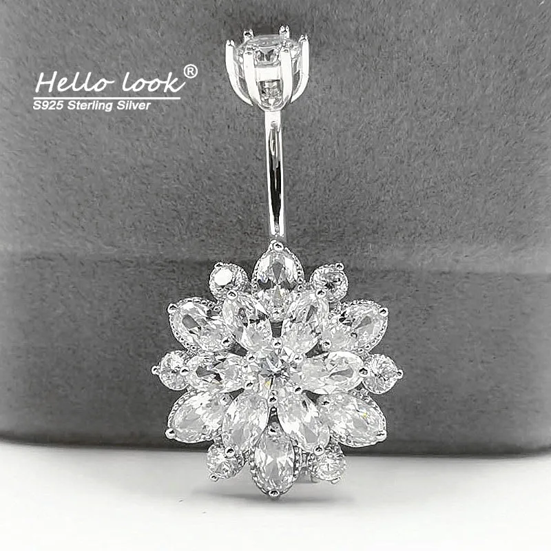 HelloLook 925 пробы серебро с рисунком &quotПодсолнух&quot кольцо пупка блестящее