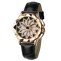 sanda 211 creative gold rotate crystal dial women fashion bracelet leather wrist watches brand luxury lady diamond quartz watch