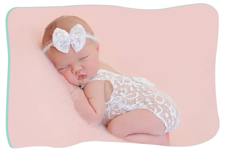 Accesorios de fotograf&iacute;a para reci&eacute;n nacido, Pelele de encaje para beb&eacute;, conjunto de diadema, accesorios de fotograf&iacute;a para beb&eacute; ni&ntilde;a, ropa con lazo, disfraz de Color s&oacute;lido-2