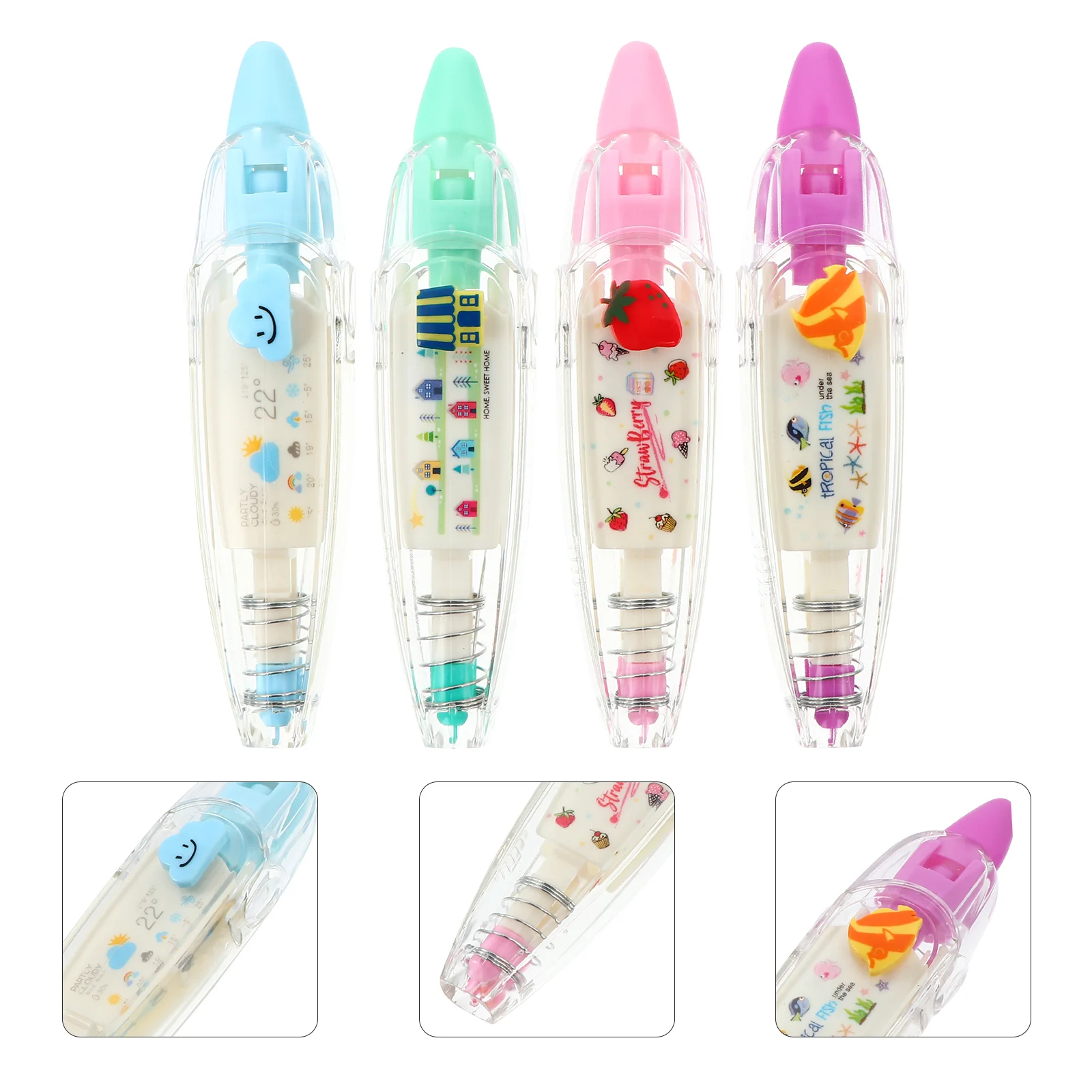 

4pcs Cartoon Pattern Correction Tapes Pen Writing Decorative Correction Tapes