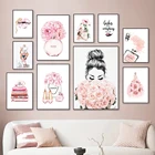 Домашний декор, современное розовое милое изображение цветов, настенное искусство, холст, живопись, модный макияж, искусственный дизайн