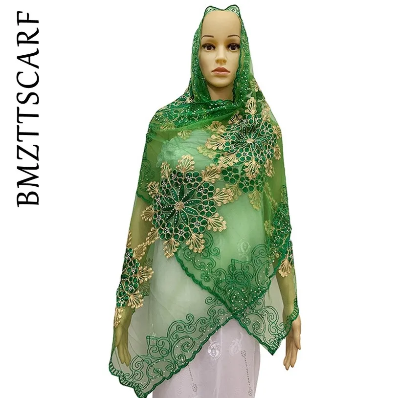 Новинка Африканский женский мусульманский шарф из тюли сетка хлопок вышитый