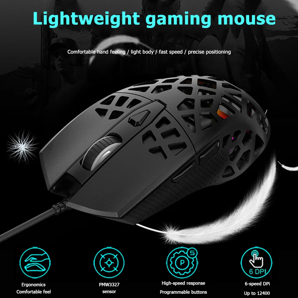 Распродажа! Мышь игровая Проводная с RGB подсветкой 6 передач 6200 DPI | Компьютеры и