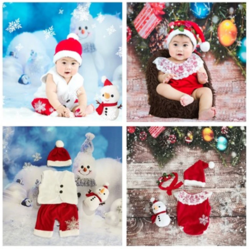 Dvotinst Newborn Baby Photography Props Christmas Outfits Hat Bonnet Vest Pants Santa Claus Fotografia Studio Shoots Photo Props