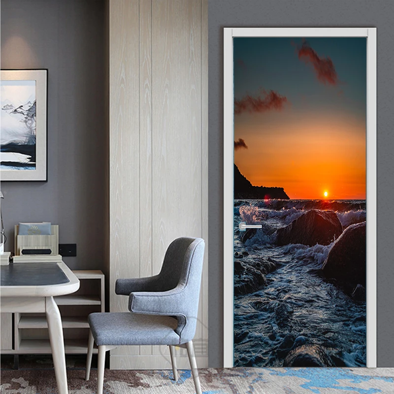 3D печать закат большой морской волн водостойкая наклейка на всю дверь креативная