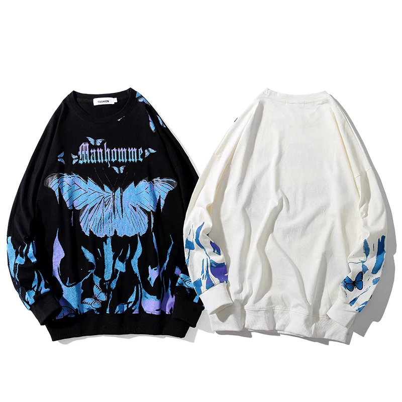 

2021 Butterfly Fire Flame Print sweatshrit men Streetwear Hip Hop Casual long Sleeve pullover Men Harajuku Hipster Fashion Tops