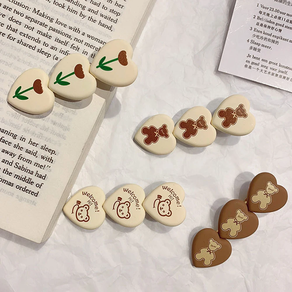 Заколка для волос в форме сердца с медведем из мокко тюльпана|Шпильки и заколки