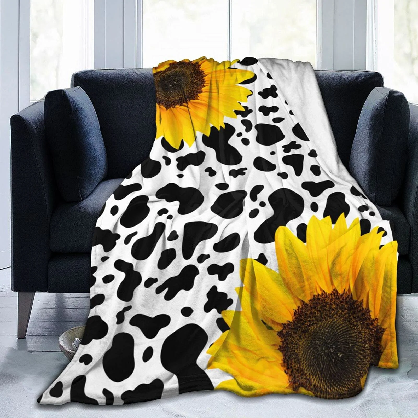 

Флисовое одеяло с коровьим принтом, супермягкое и удобное плюшевое одеяло с подсолнухом, покрывало из микрофибры для кровати, дивана, стула,...