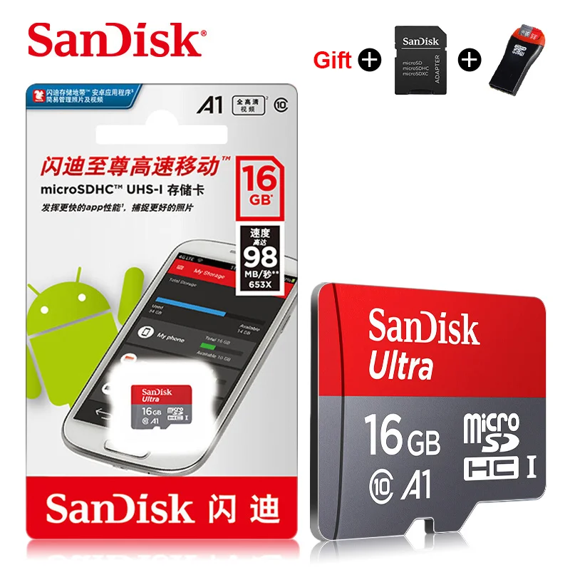 16 ГБ Оригинальная карта micro sd sandisk, 16 ГБ, 32 ГБ, 64 ГБ, 200 ГБ, карта памяти micro sd 128 ГБ, класс 10, до 90 МБ/с./с - Емкость: 16 ГБ