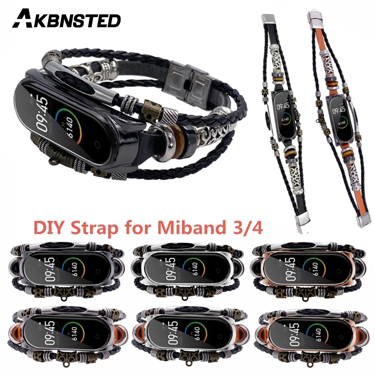 Браслет AKBNSTED для Xiaomi Mi Band 4 кожаный ремешок сделай сам в стиле ретро 3 Сменные