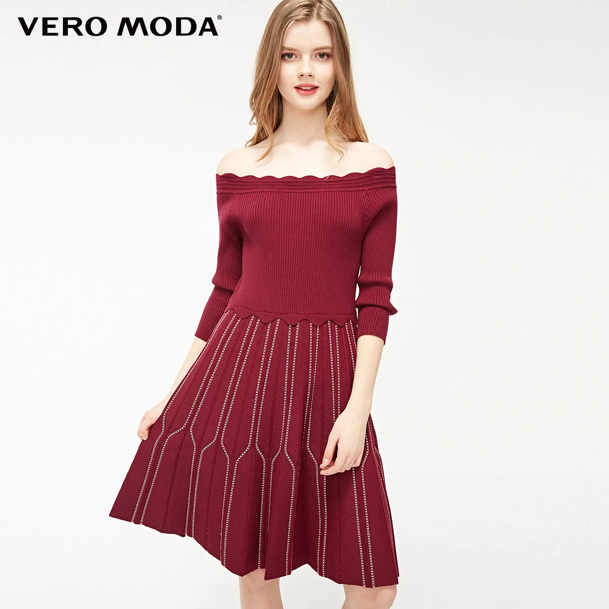 Vino Vero Moda женское платье в полоску с вырезом лодочкой 3/4 рукавами | 319146533 - Цвет: Vino
