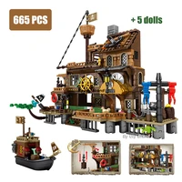 pirates ship adventure house wharf ideas island storm vessel boat movie building blocks houseboat model toys for kids xmas gifts
