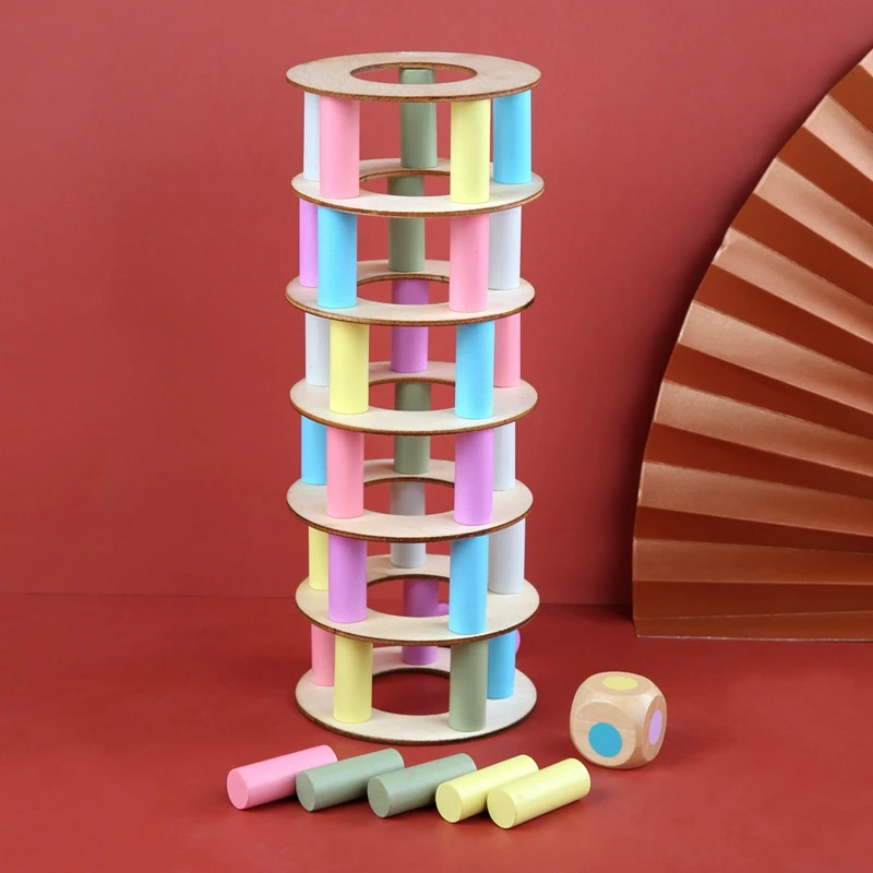 

44Pcs Wooden Leaning Tower Building Blocks Set Stacking Balance Game Toppling Timber Stacking Educational Toy