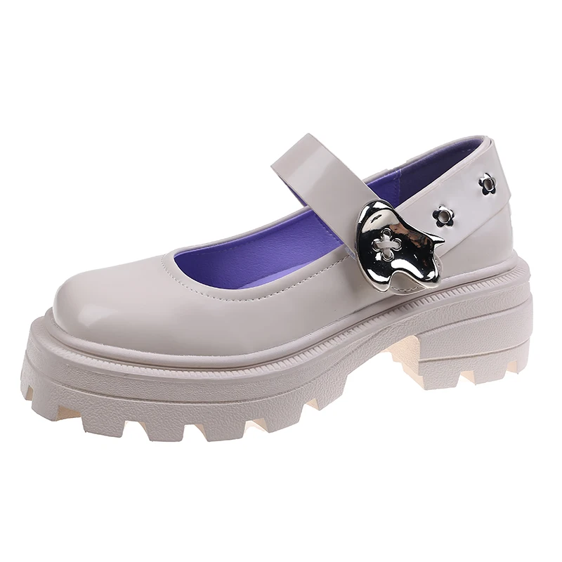

Metal Buckle Mary Jane Platform Shoes Women Chunky Lolita Single ladies High Heels autumn black wedge rubber round toe loafers