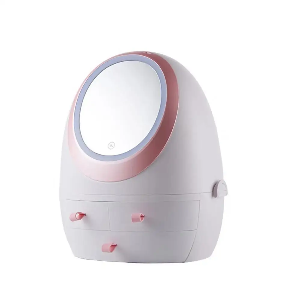 Cosmetic Storage Box With LED Light Mirror Portable Cosmetics Case Makeup Brush Holder Organizer Dustproof |